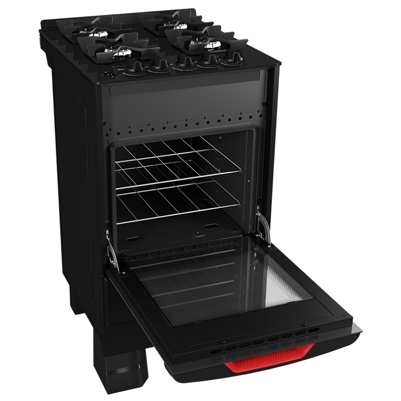 Cocina Supergas 4 Hornallas Negra, Mesada de Vidrio, Hierro Fundido y Termocupla - Brasil