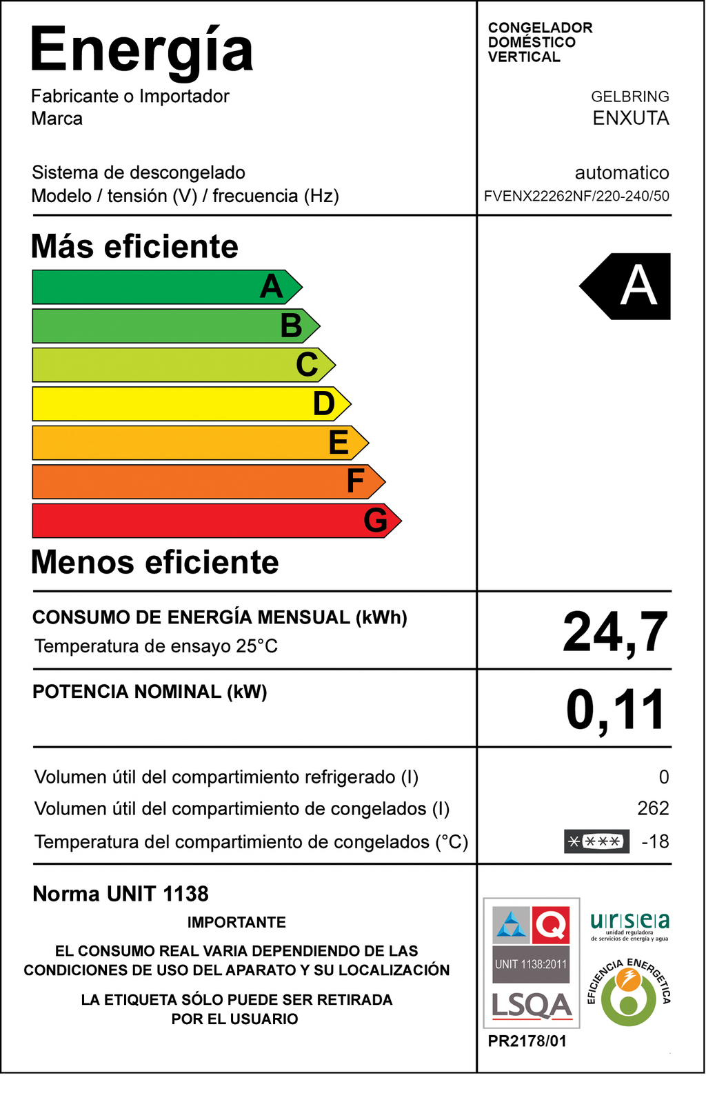 Freezer Vertical 262 Litros Silver Frío Seco