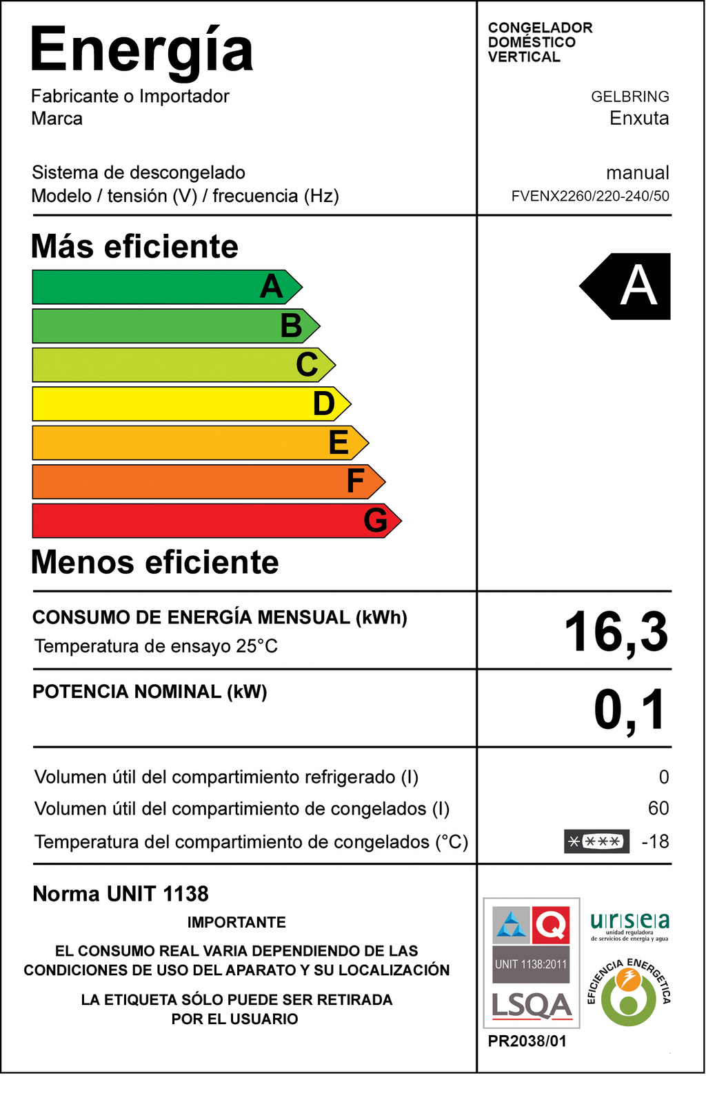 Freezer Vertical 60 Litros Blanco Frío Húmedo