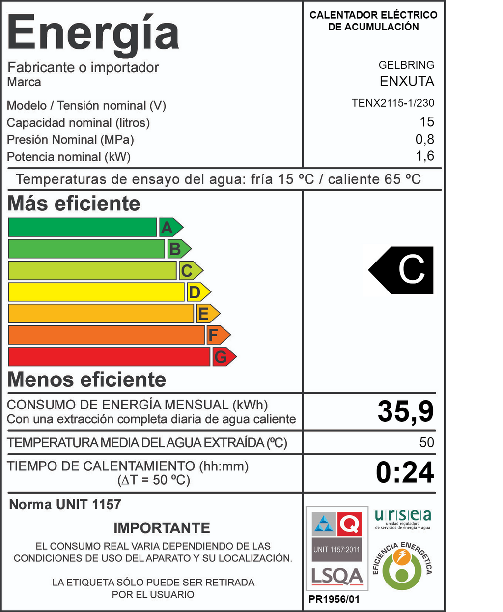Termotanque de Acero 15 Litros línea Cilíndrica