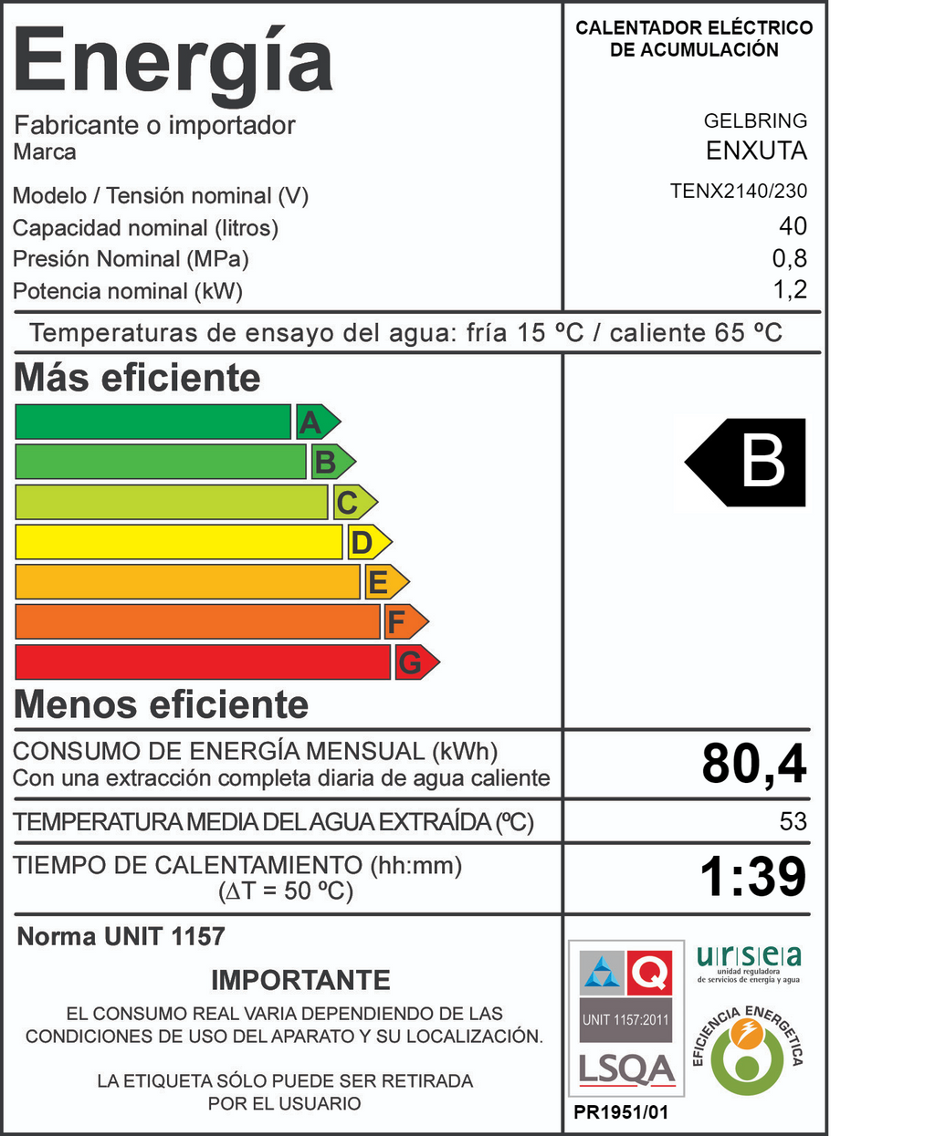 Termotanque de Acero 40 Litros línea Cilíndrica