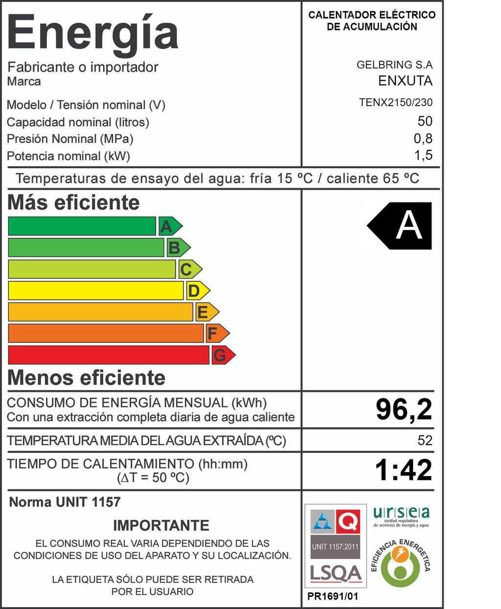 Termotanque de Acero 50 Litros línea Cilíndrica
